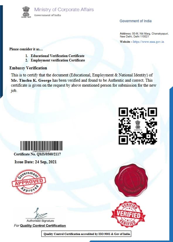 Example of a fake or forged QCC certificate