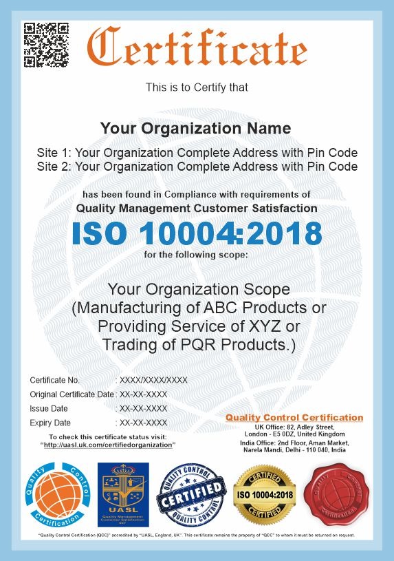ISO 10004:2018 sample certificate