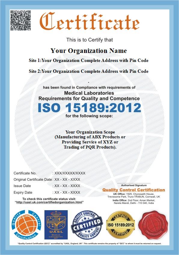 ISO 15189:2022 sample certificate