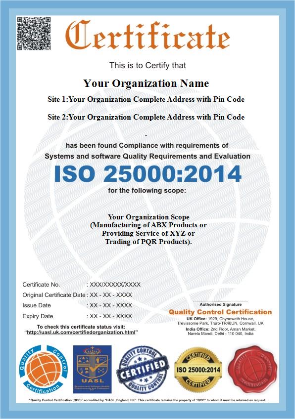 ISO/IEC 25000:2014 sample certificate