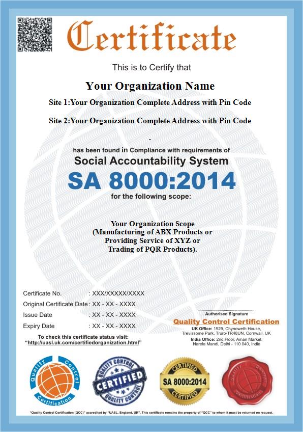 SA 8000:2026 sample certificate
