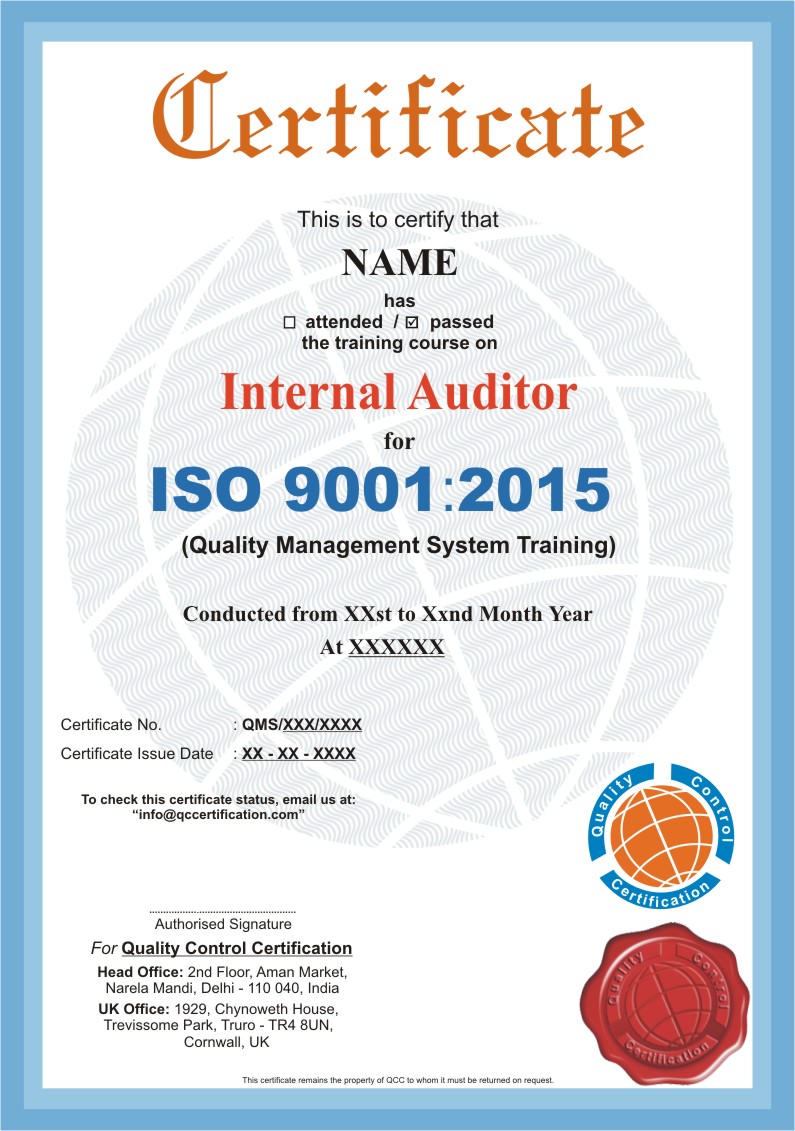 Training sample certificate